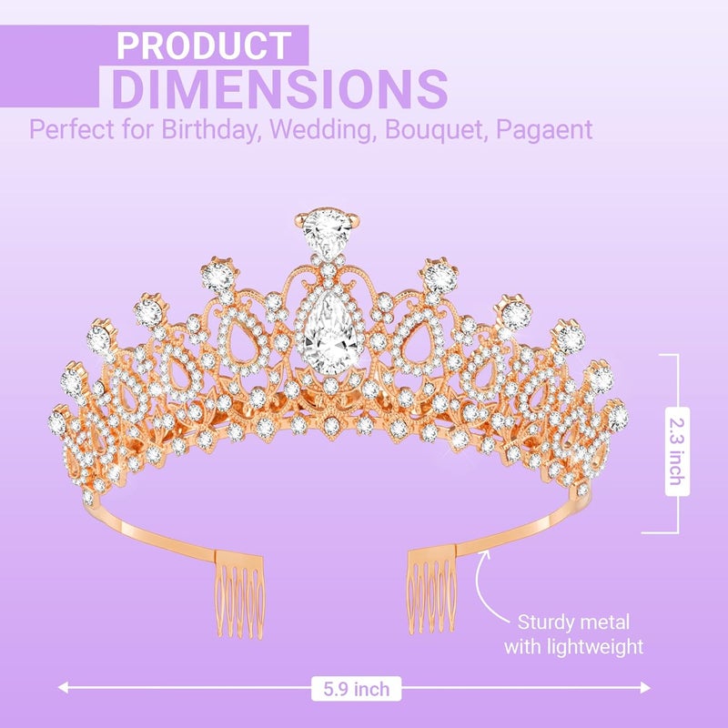 Queenship Tiara Crown for Women, Queen Tiara for Birthday Prom Bridal Party Custome Rose - Image 2